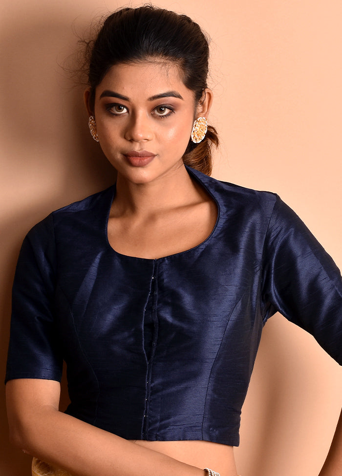 Navy Blue Silk Designer Blouse - Indian Silk House Agencies