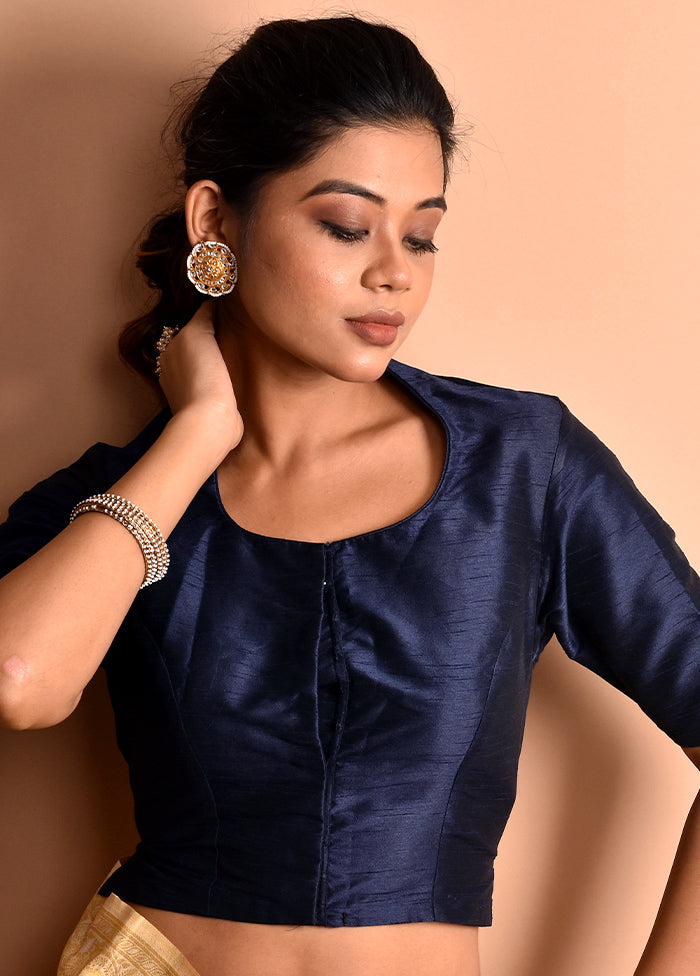 Navy Blue Silk Designer Blouse - Indian Silk House Agencies