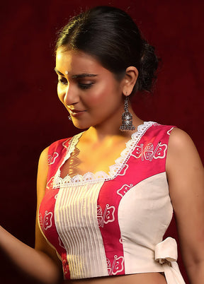 White Cotton Silk Designer Blouse - Indian Silk House Agencies