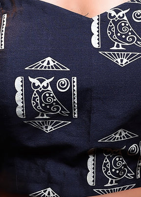 Navy Blue Cotton Silk Designer Blouse - Indian Silk House Agencies