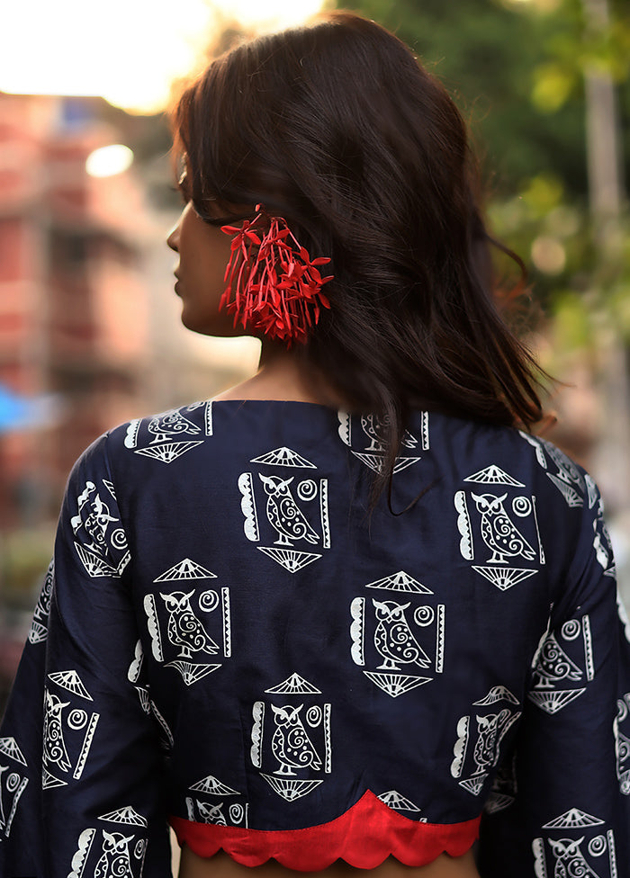 Navy Blue Cotton Silk Designer Blouse - Indian Silk House Agencies