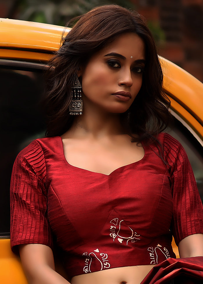 Maroon Dupion Silk Designer Blouse - Indian Silk House Agencies