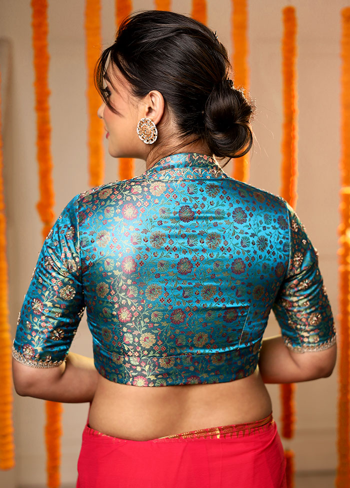 Blue Brocade Designer Blouse - Indian Silk House Agencies