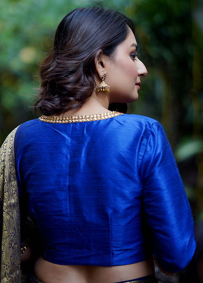 Blue Dupion Silk Designer Blouse - Indian Silk House Agencies