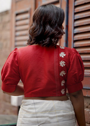 Red Dupion Silk Designer Blouse - Indian Silk House Agencies