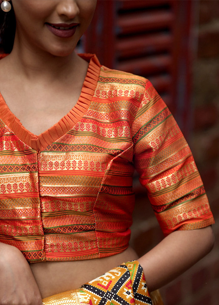 Orange Brocade Designer Blouse - Indian Silk House Agencies