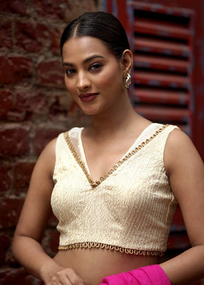 Cream Dupion Silk Designer Blouse - Indian Silk House Agencies