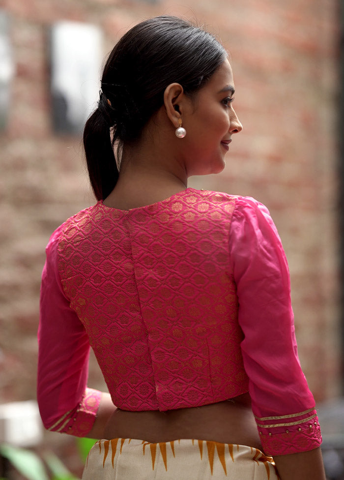 Peach Brocade Designer Blouse - Indian Silk House Agencies