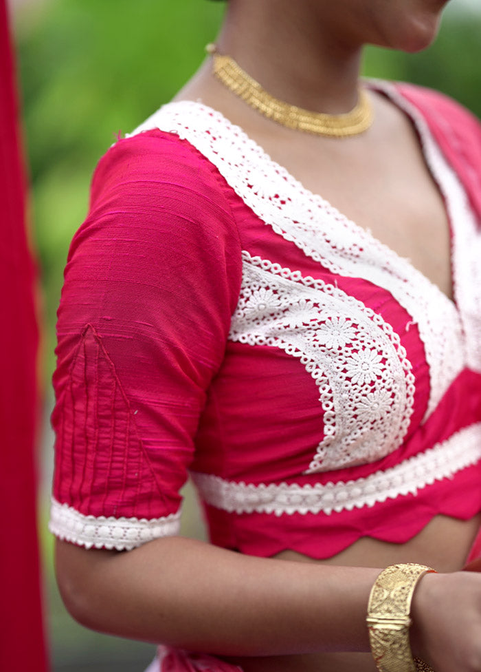 Pink Pure Silk Designer Blouse - Indian Silk House Agencies