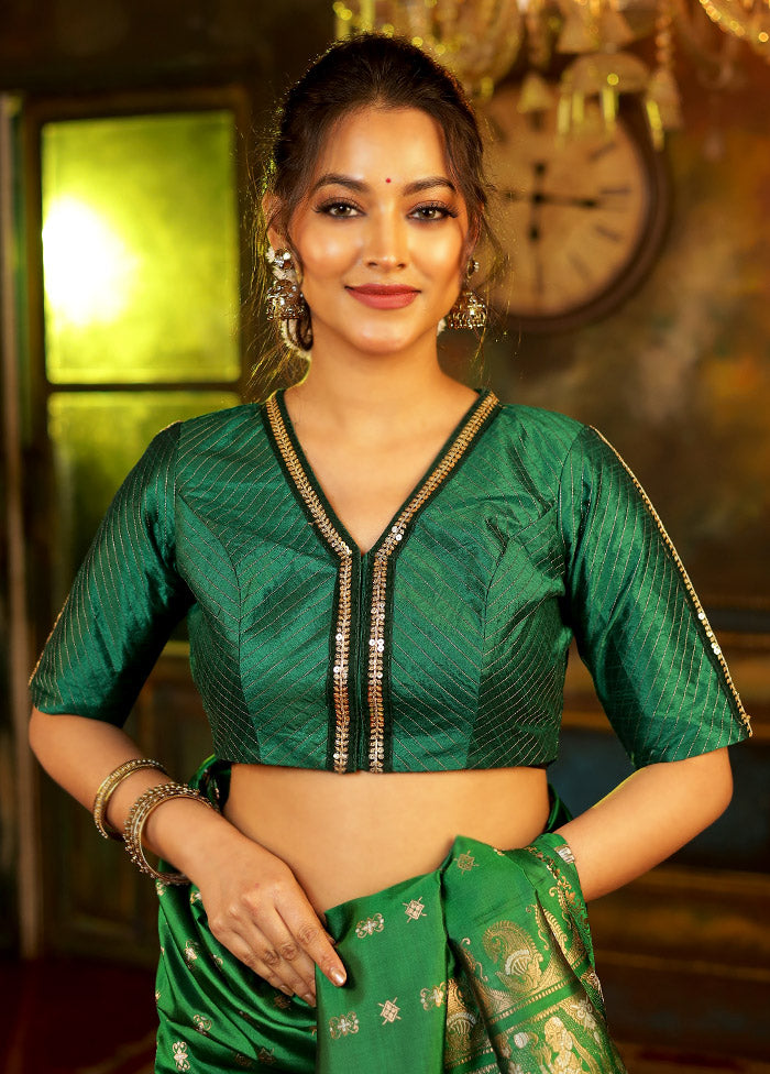 Green Dupion Silk Designer Blouse - Indian Silk House Agencies