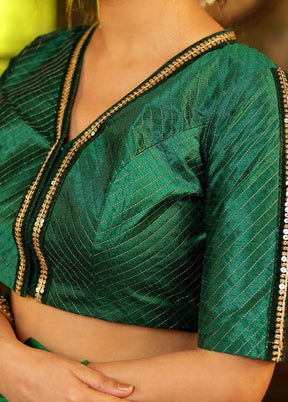 Green Dupion Silk Designer Blouse - Indian Silk House Agencies