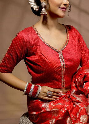 Red Dupion Silk Designer Blouse - Indian Silk House Agencies