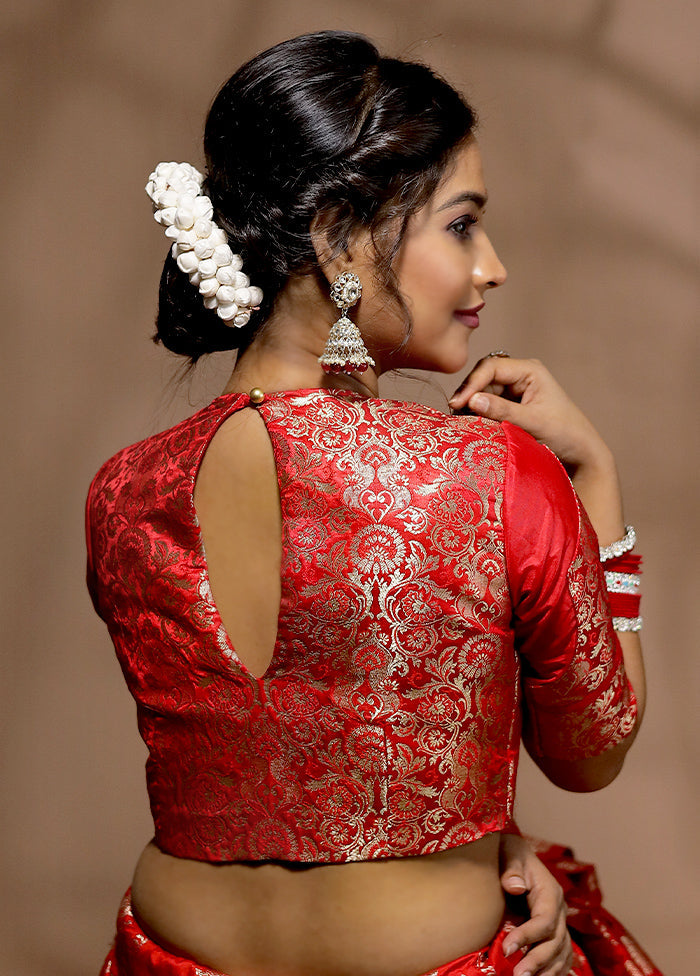 Red Brocade Designer Blouse - Indian Silk House Agencies