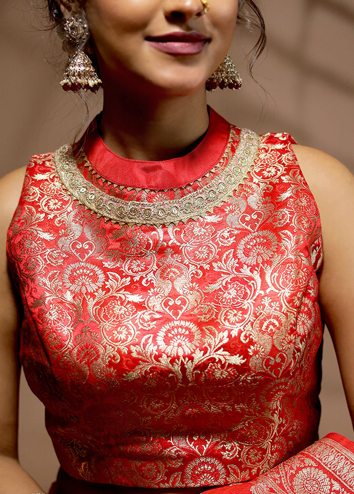 Red Brocade Designer Blouse - Indian Silk House Agencies