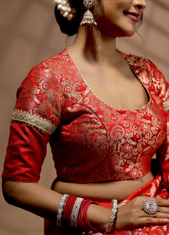 Red Brocade Designer Blouse - Indian Silk House Agencies