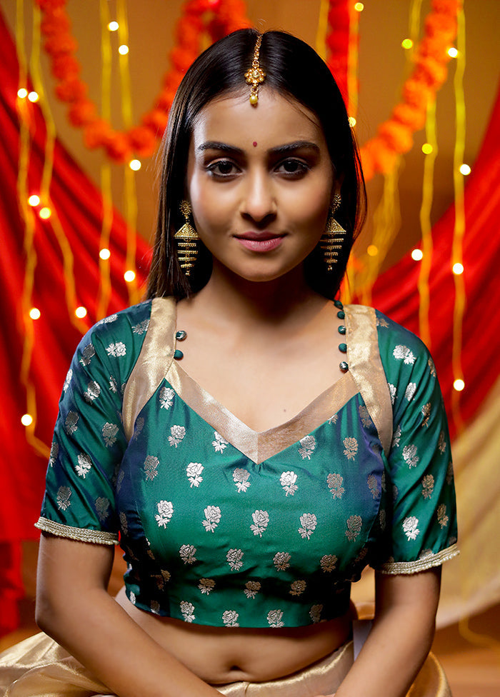 Green Brocade Designer Blouse - Indian Silk House Agencies