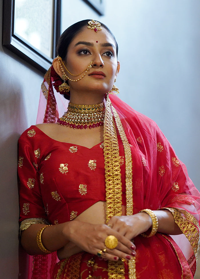 Red Dupion Silk Designer Blouse - Indian Silk House Agencies