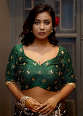 Green Dupion Silk Designer Blouse - Indian Silk House Agencies