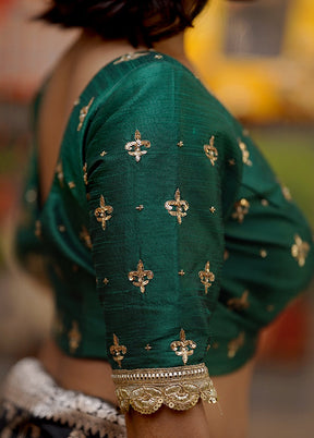 Green Dupion Silk Designer Blouse - Indian Silk House Agencies