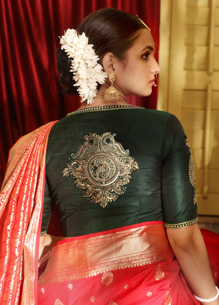 Green Pure Silk Designer Blouse - Indian Silk House Agencies