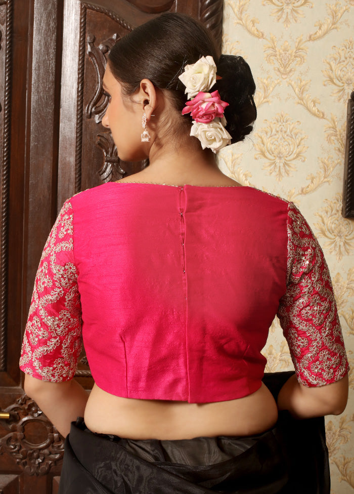 Pink Dupion Silk Designer Blouse - Indian Silk House Agencies