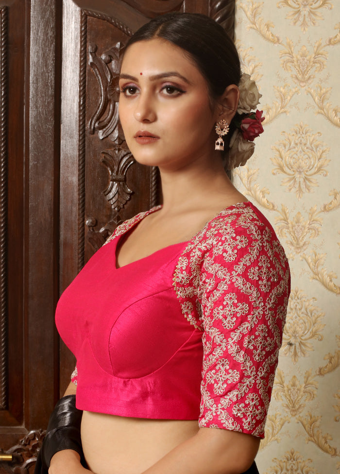 Pink Dupion Silk Designer Blouse - Indian Silk House Agencies