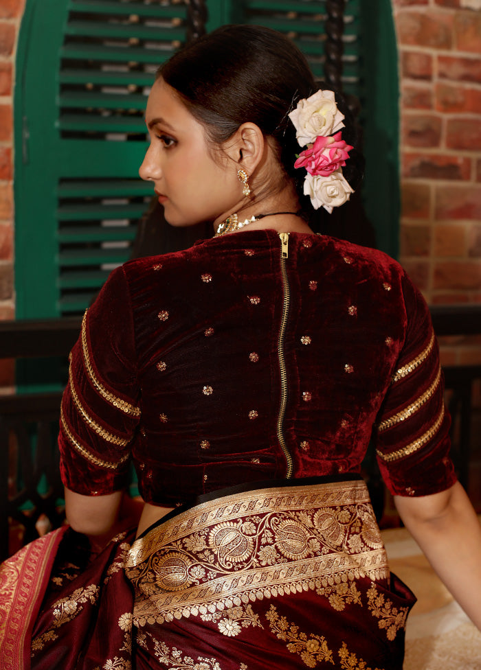 Maroon Velvet Designer Blouse - Indian Silk House Agencies