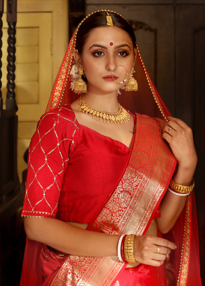 Red Dupion Silk Designer Blouse - Indian Silk House Agencies