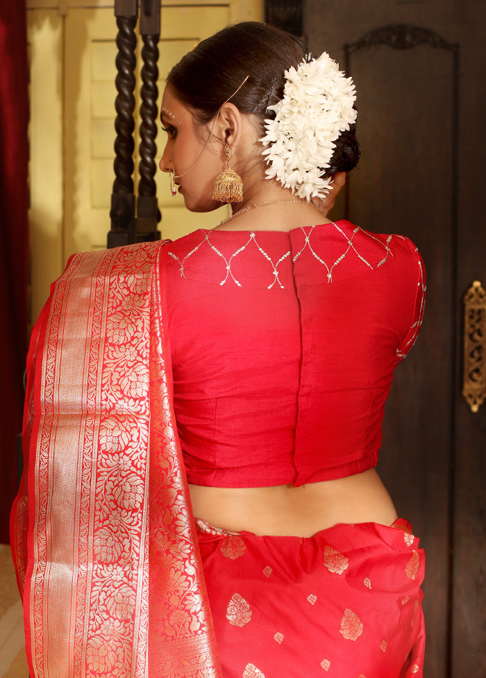 Red Dupion Silk Designer Blouse - Indian Silk House Agencies