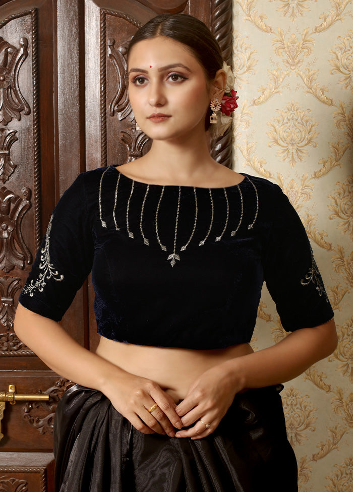 Navy Blue Velvet Designer Blouse - Indian Silk House Agencies