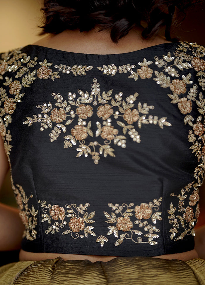 Black Dupion Silk Designer Blouse - Indian Silk House Agencies
