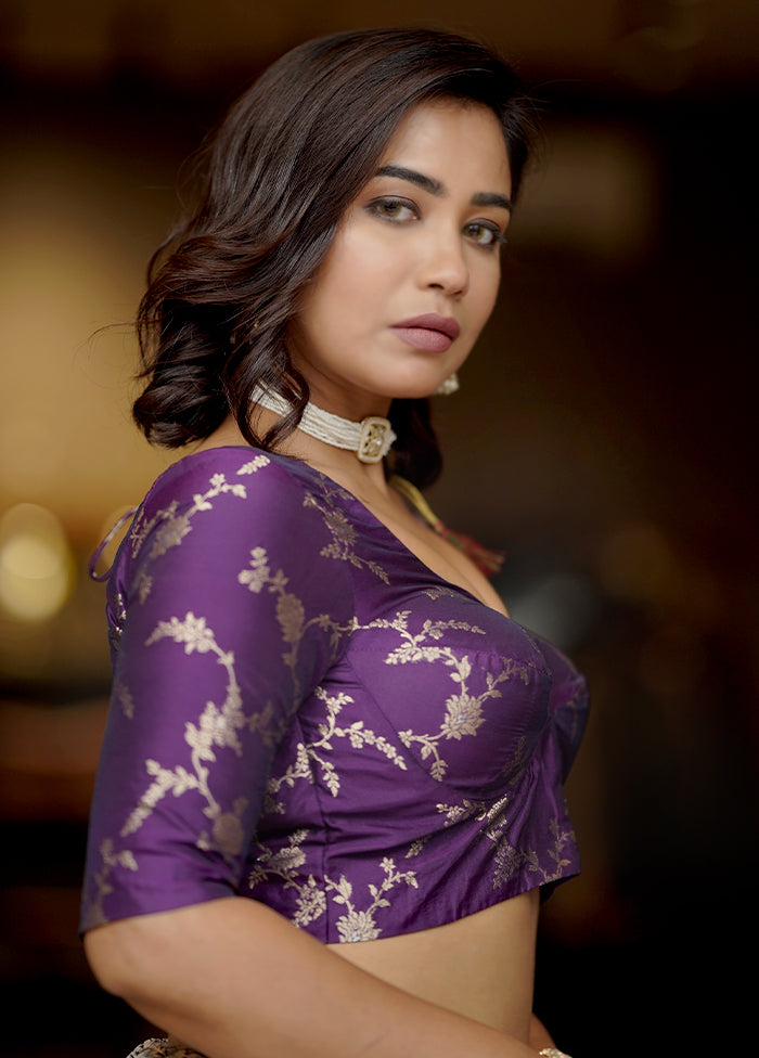Purple Brocade  Designer Blouse - Indian Silk House Agencies