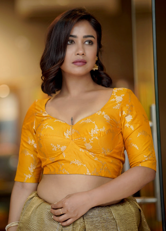 Yellow Brocade  Designer Blouse - Indian Silk House Agencies