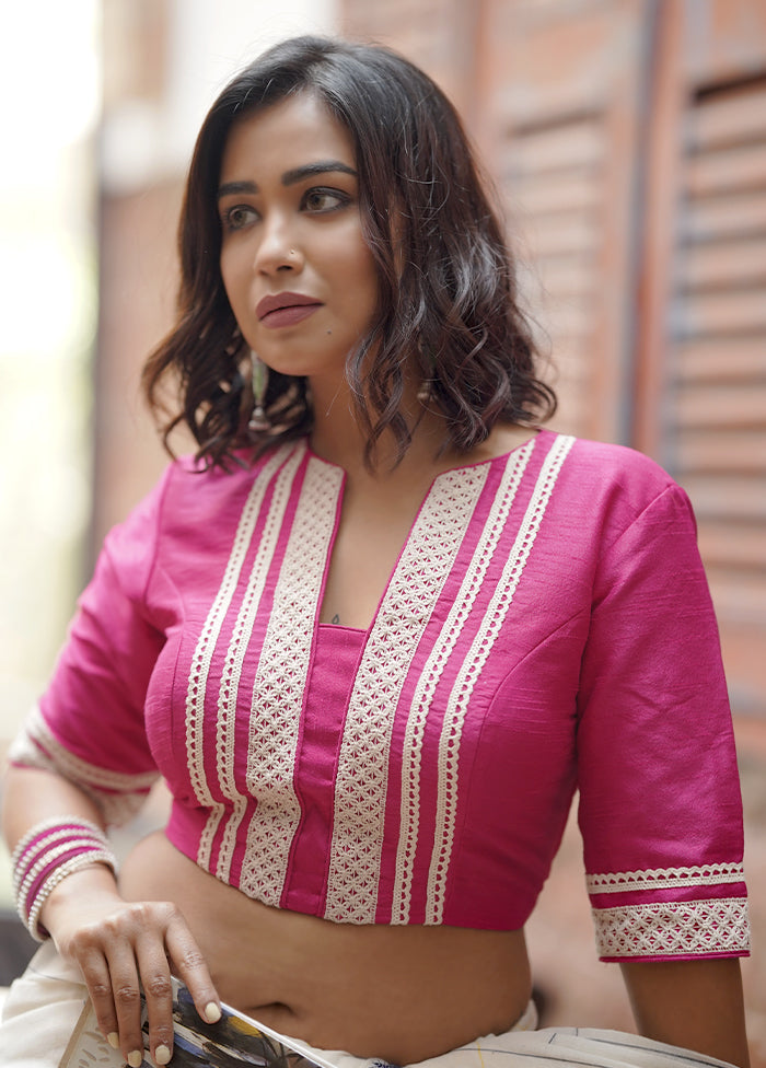 Pink Dupion Silk Designer Blouse - Indian Silk House Agencies