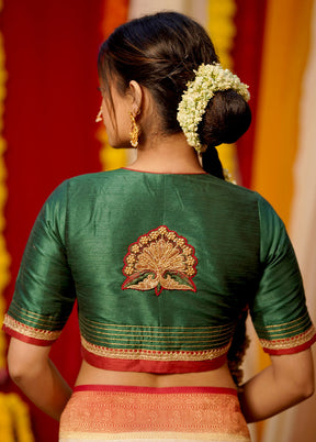 Green Dupion Silk Designer Blouse - Indian Silk House Agencies