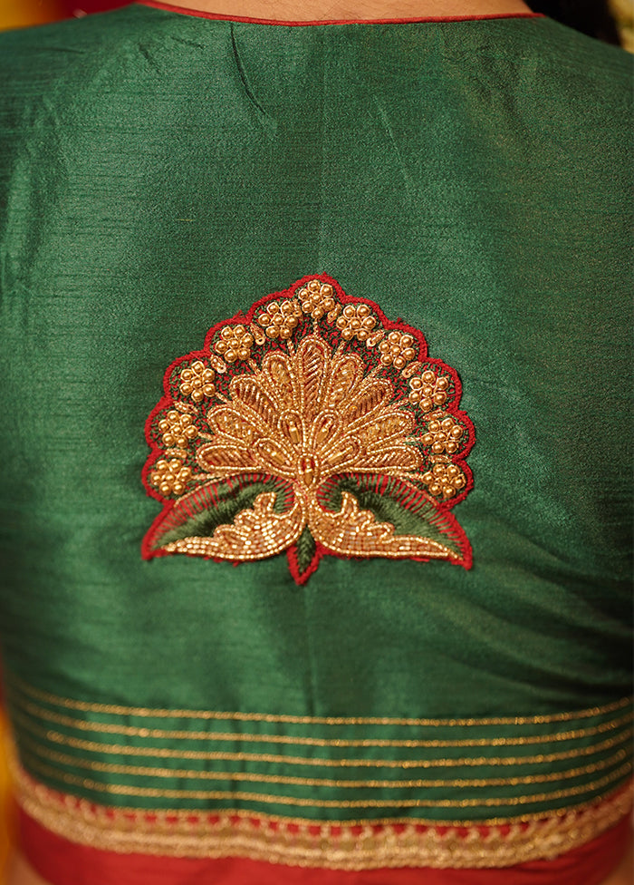 Green Dupion Silk Designer Blouse - Indian Silk House Agencies