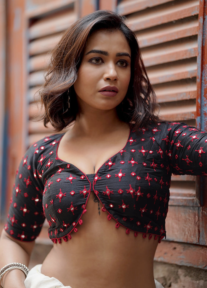 Black Dupion Silk Designer Blouse - Indian Silk House Agencies