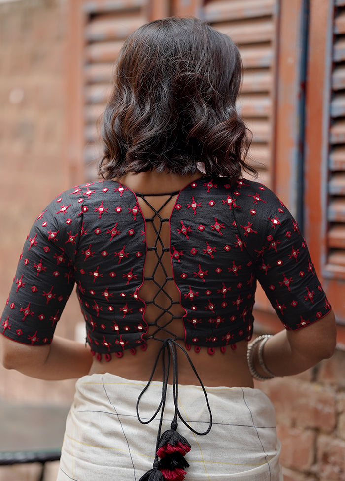 Black Dupion Silk Designer Blouse - Indian Silk House Agencies