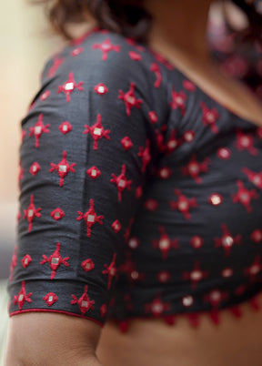 Black Dupion Silk Designer Blouse - Indian Silk House Agencies