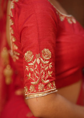 Red Pure Silk Designer Blouse - Indian Silk House Agencies