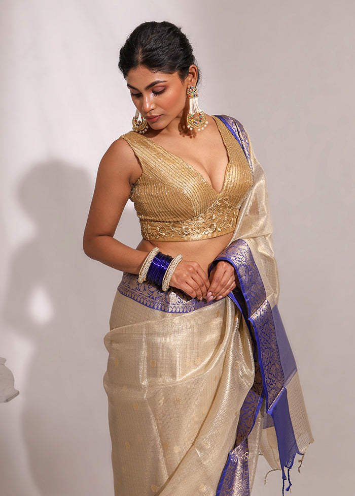 Gold  V Neck Designer Blouse