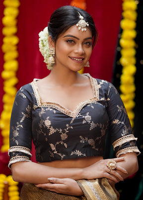 Black Brocade Designer Blouse - Indian Silk House Agencies