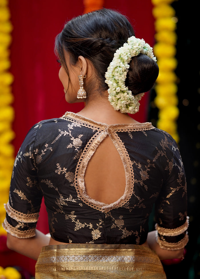 Black Brocade Designer Blouse - Indian Silk House Agencies