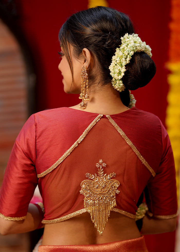 Red Dupion Silk Designer Blouse