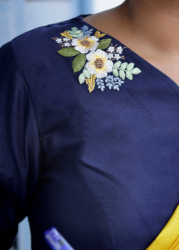 Navy Blue Cotton Silk Designer Blouse