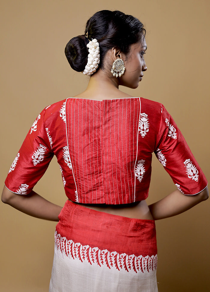 Red Dupion Silk Designer Blouse