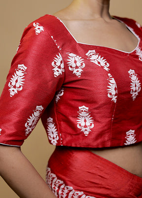 Red Dupion Silk Designer Blouse