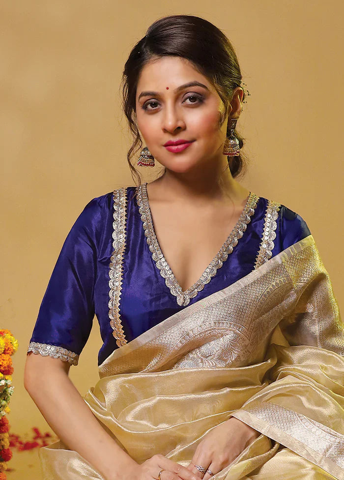 Purple Banarasi Saree & Golden Necklace Combo