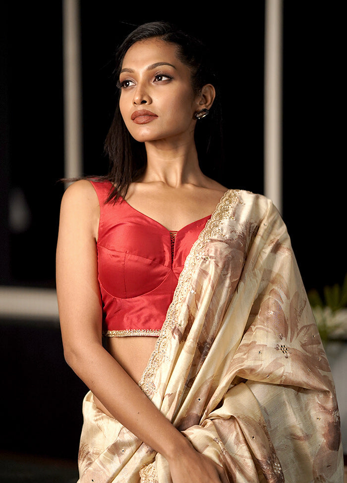 Red Blended Silk Designer Blouse