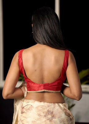 Red Blended Silk Designer Blouse